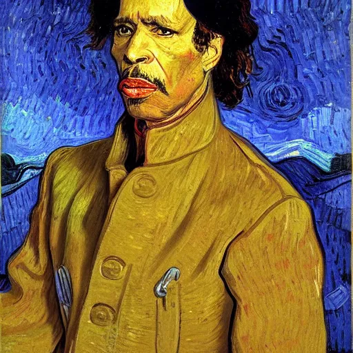 Prompt: president gaddafi portrait, van gogh