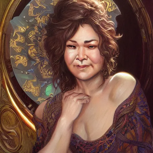 Prompt: ultra realistic illustration, roseanne barr, intricate, elegant, highly detailed, digital painting, artstation, concept art, smooth, sharp focus, illustration, art by artgerm and greg rutkowski and alphonse mucha