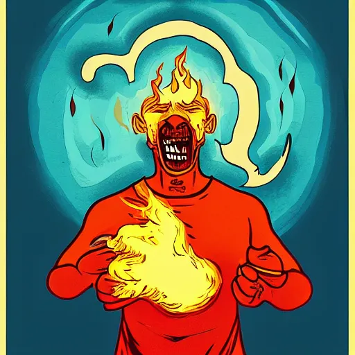 Image similar to a painting of a man with fire coming out of his mouth, poster art by Tim Doyle, behance contest winner, shock art, apocalypse art, artstation hq, poster art