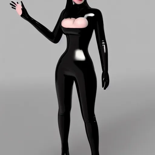 Image similar to portrait of a curvy feminine pale goth cutie in a modest intricate latex-leather-rubber tight neck-high outfit, with a thin waist, cgsociety, photorealistic, sublime-comfy-elegant ambience, 16k, smooth, sharp focus, trending on ArtStation, volumetric lighting, fully clothed, worksafe