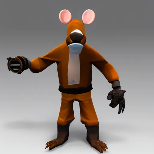 Prompt: 3d model, evil cartoon rat as the demoman in team fortress 2