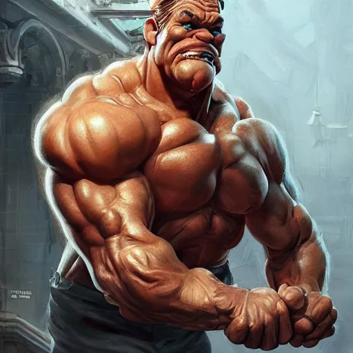 Image similar to a masterpiece of popeye with huge biceps. very detailed eyes. intricate, elegant, highly detailed. trending on artstation, digital art, by stanley artgerm lau, wlop, rossdraws, james jean, andrei riabovitchev, marc simonetti, yoshitaka amano