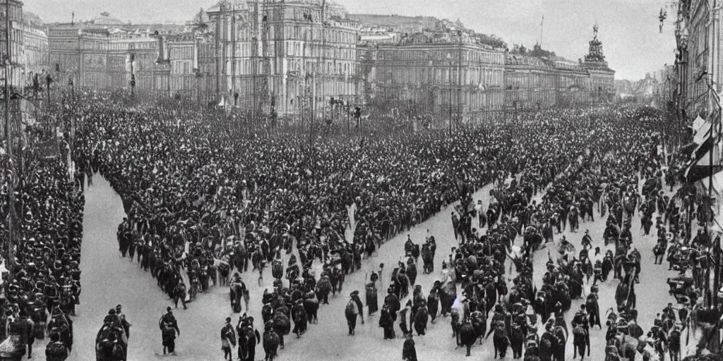 Prompt: Tzar parade in 1914 in summer, Saint Petersburg, morning, trending on Artstation