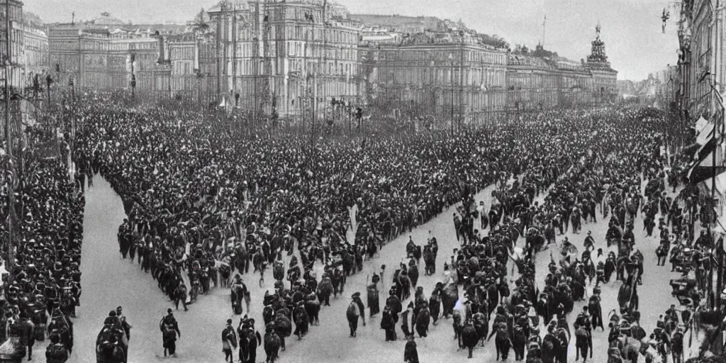 Image similar to Tzar parade in 1914 in summer, Saint Petersburg, morning, trending on Artstation