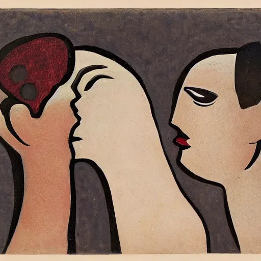 Prompt: dada art 1916 2 cyborgs kissing