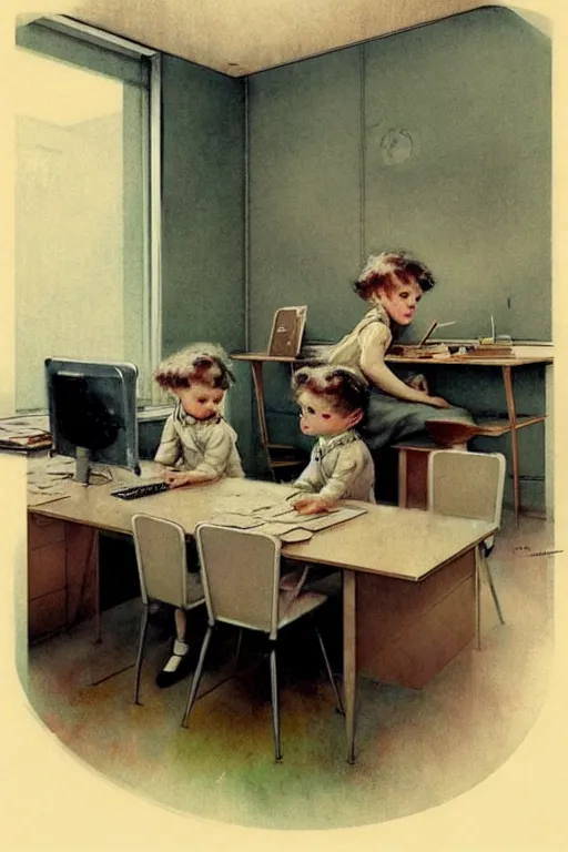 Image similar to ( ( ( ( ( 1 9 5 0 s retro future office interior. muted colors. childrens layout, ) ) ) ) ) by jean - baptiste monge,!!!!!!!!!!!!!!!!!!!!!!!!!