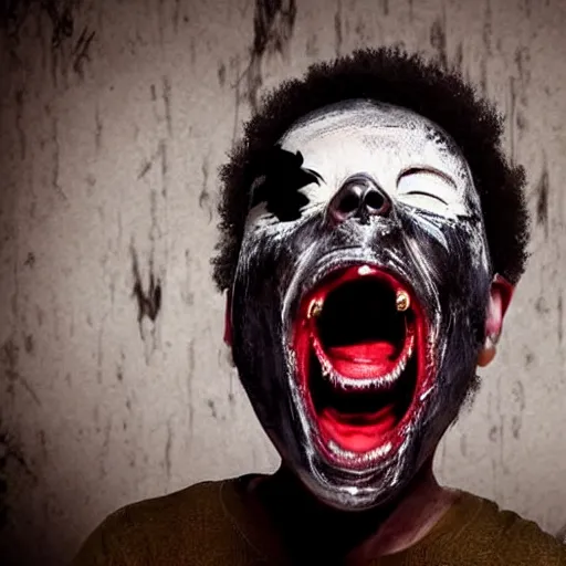 Image similar to terrifying black ghost shouting, scaring, horror, nightmare, panic