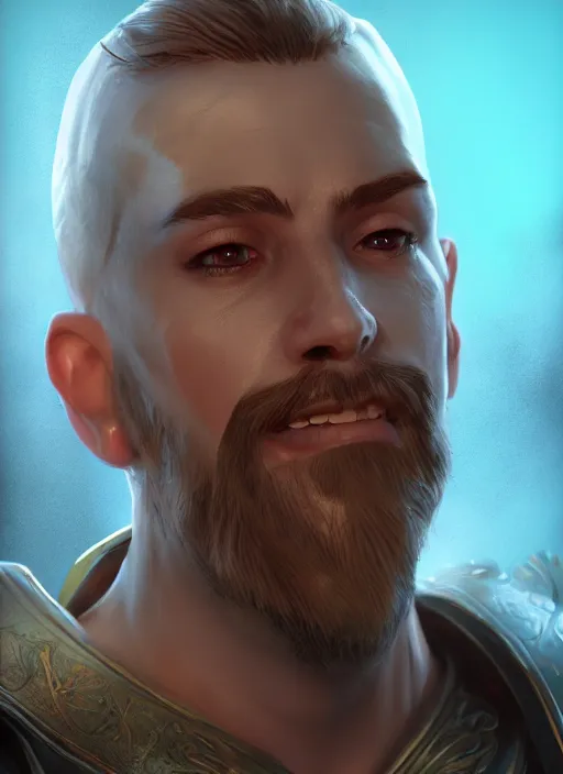 Image similar to A fantasy comic book style portrait painting of a male cleric, unreal 5, DAZ, hyperrealistic, octane render, RPG portrait, dynamic lighting