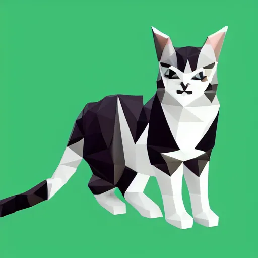 Prompt: cat, white background, isometric, low poly