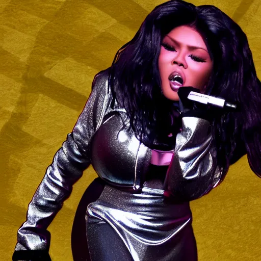Prompt: highly detailed 3d render of lil Kim rapping, 8k
