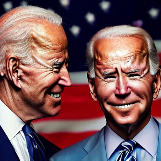 Image similar to A portrait photo of joe biden teams up with a teenage joe biden, perfect faces, 50 mm, award winning photography