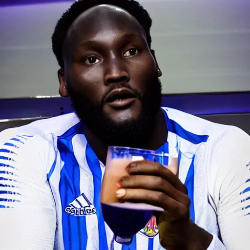 Image similar to lukaku sipping a drink in a spaceship