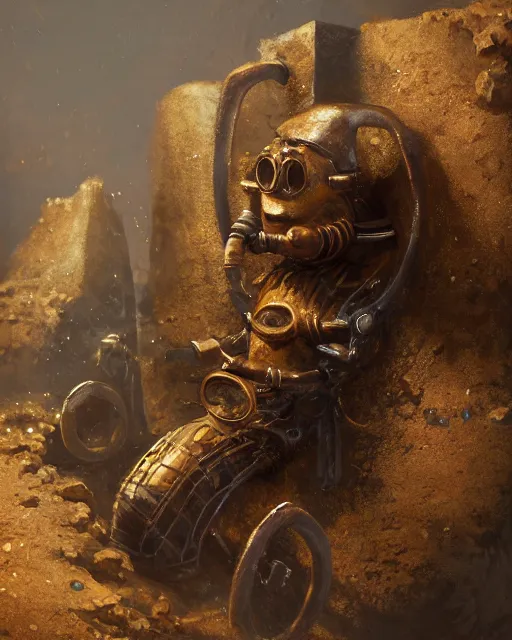 Image similar to oil painting of poor anthropomorphized mole mining gold, close shot, full body, dark steampunk mine shaft background, sharp focus, fantasy style, octane render, volumetric lighting, 8k high definition, by greg rutkowski, highly detailed, trending on art Station, dungeons and dragons artwork, centered