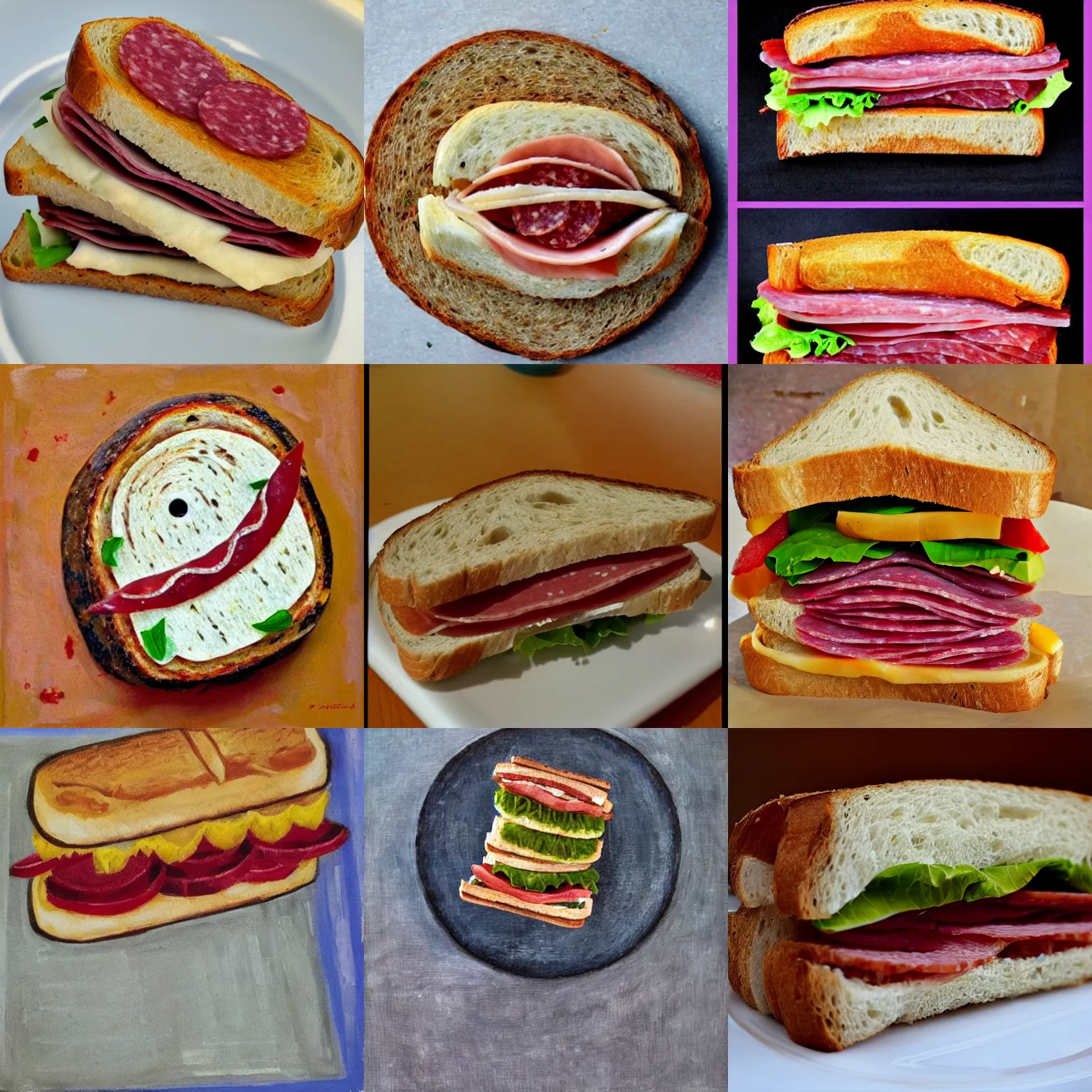 Prompt: salami sandwich in the style of picasso