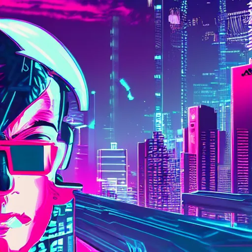 Image similar to cyberpunk hacker surfing through synthwave cyberspace