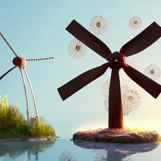 Image similar to tiny wooden windmill, floating, rbc, radiolaria, protophyta, micro - organisms, center frame, symmetric, rim light, marine microbiology, bioluminescence, electric, soft, concept art, intricate details, highly detailed, colorful, photorealistic, disney pixar, octane render, iridescent, anime, 8 k