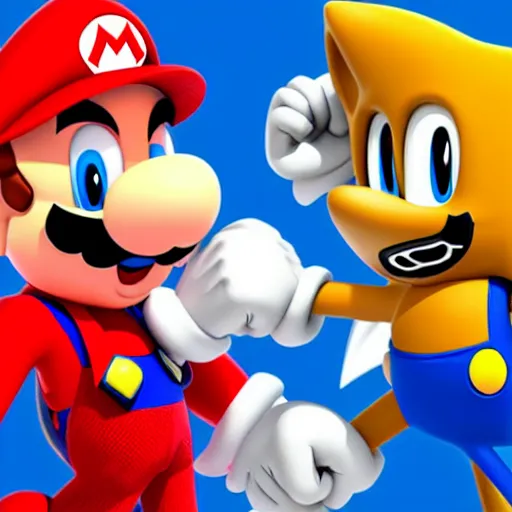 Image similar to mario and sonic arm wrestling