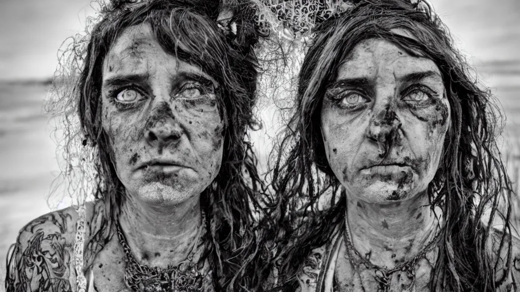 Prompt: by laurie lipton, wide angle, dirty, rtx, gypsy bride portrait, grainy style