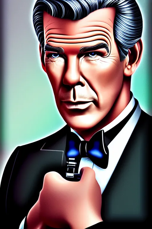 Image similar to Pierce Brosnan as James Bond, digital art by Artgerm and beeple and WLOP