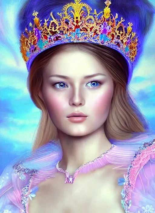 Image similar to Russian princess Erika looking at the camera while in a vivid dream world. soft detailed painting at 16K resolution and amazingly epic visuals. epically beautiful image. amazing effect, image looks gorgeously crisp as far as it's visual fidelity goes, absolutely outstanding. vivid clarity. ultra detail. iridescent. mind-breaking. mega-beautiful pencil shadowing. beautiful face. Ultra High Definition. soft shading. soft texture. intensely beautiful.