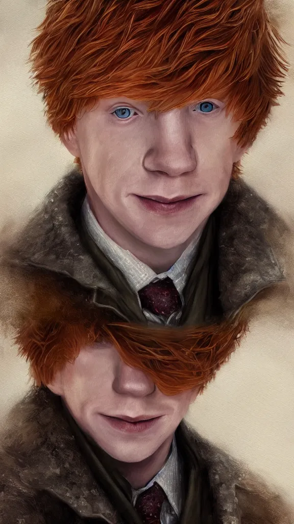 Prompt: a close - up portrait of ron weasley, attending the yule ball. beautiful painting by jim kay. color harmony, 8 k detail, gallery quality, hd wallpaper, premium prints available, hyper - detailed, intricate design.