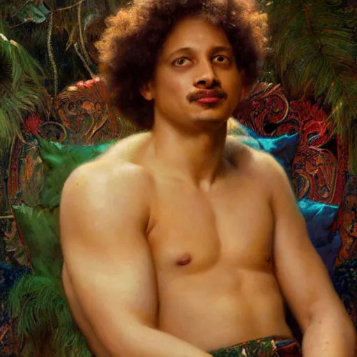 Prompt: highley detailed potrait of eric andre, painting by gaston bussiere, craig mullins, j. c. leyendecker, lights, art by ernst haeckel, john william godward, hammershøi,