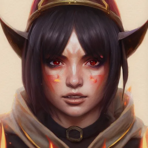 Prompt: megumin from konosuba as a realistic fantasy d & d fire mage, close - up portrait art by donato giancola and greg rutkowski, realistic face, digital art, trending on artstation, 4 k