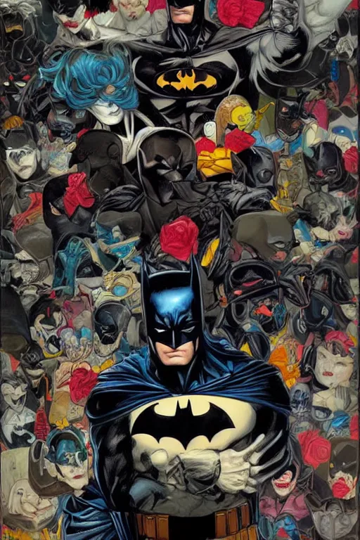 Image similar to a painting by James Jean about Batman, cover art, elegant