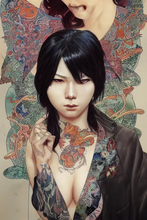 Prompt: a yakuza girl with tattoo, highly detailed, marvel comics, dark, digital painting, artstation, concept art, smooth, sharp focus, illustration, art by artgerm and greg rutkowski and alphonse mucha and Wayne Barlowe and Zdislav Beksinski