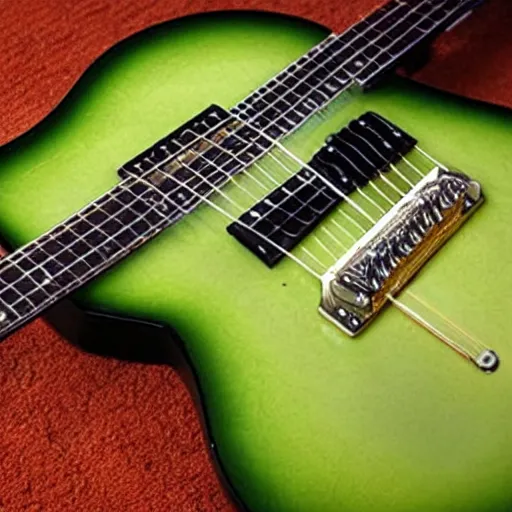 Prompt: a photo of an electric guitar made entirely out of avocado