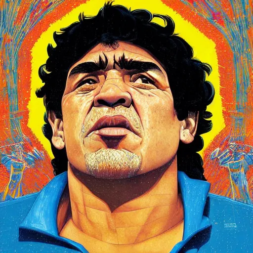 Prompt: painting of diego maradona in heaven, very detailled, by artgem, botticelli and victo ngai