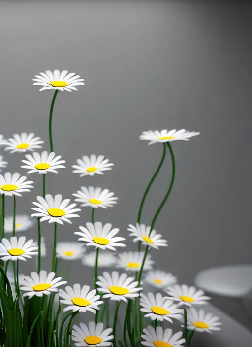 Image similar to bright white zen livingroom with walls made of smooth daisies by zaha hadid, up close shot, sharp focus, global illumination, radiant light, irakli nadar, octane highly render, 4 k, ultra hd,