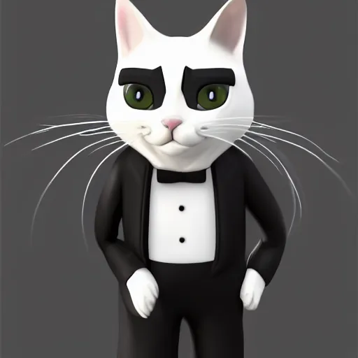 Image similar to photorealistic cat man wearing a tuxedo. hyperdetailed photorealism, 1 0 8 megapixels, cinematic lighting