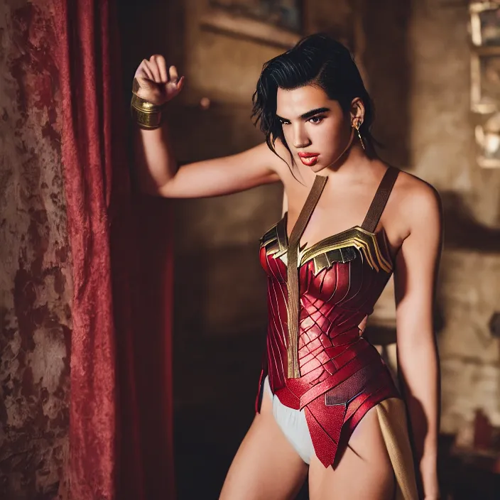 Prompt: portrait of dua lipa as wonder woman, extremely detailed canon eos c 3 0 0, ƒ 1. 8, 3 5 mm, 8 k,