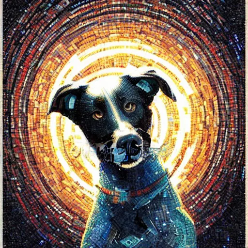 Image similar to mosaic portrait of a beautiful young dog falling into the stars by greg rutkowski, 4k, intricate details