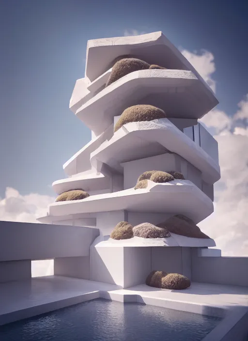 Image similar to white zen loft - penthouse made of corals well contoured smooth fair walls, up close shot, sharp focus, global illumination, radiant light, alexandre ferra white mecha, irakli nadar, octane highly render, 4 k, ultra hd,