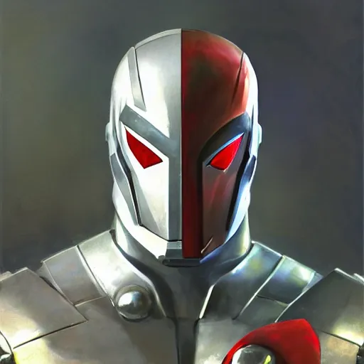 Image similar to greg manchess portrait painting of armored spiderman ultraman grey fox from metal gear cyborg gay japanese - american hybrid as overwatch character, medium shot, asymmetrical, profile picture, organic painting, sunny day, matte painting, bold shapes, hard edges, street art, trending on artstation, by huang guangjian and ail elvgren and sachin teng