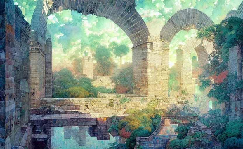 Image similar to tiled room squared waterway, aqueducts, fantasy. intricate, amazing composition, colorful watercolor, by ruan jia, by maxfield parrish, by marc simonetti, by hikari shimoda, by robert hubert, by zhang kechun, illustration, gloomy