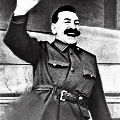 Image similar to stalin laughing in ww 2 after victory