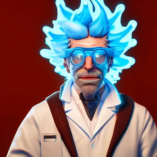 Prompt: portrait art of rick sanchez, lab coat, cyan shirt, 8 k ultra realistic, lens flare, atmosphere, glow, detailed, intricate, full of colour, cinematic lighting, trending on artstation, 4 k, hyperrealistic, focused, extreme details, unreal engine 5, cinematic, masterpiece