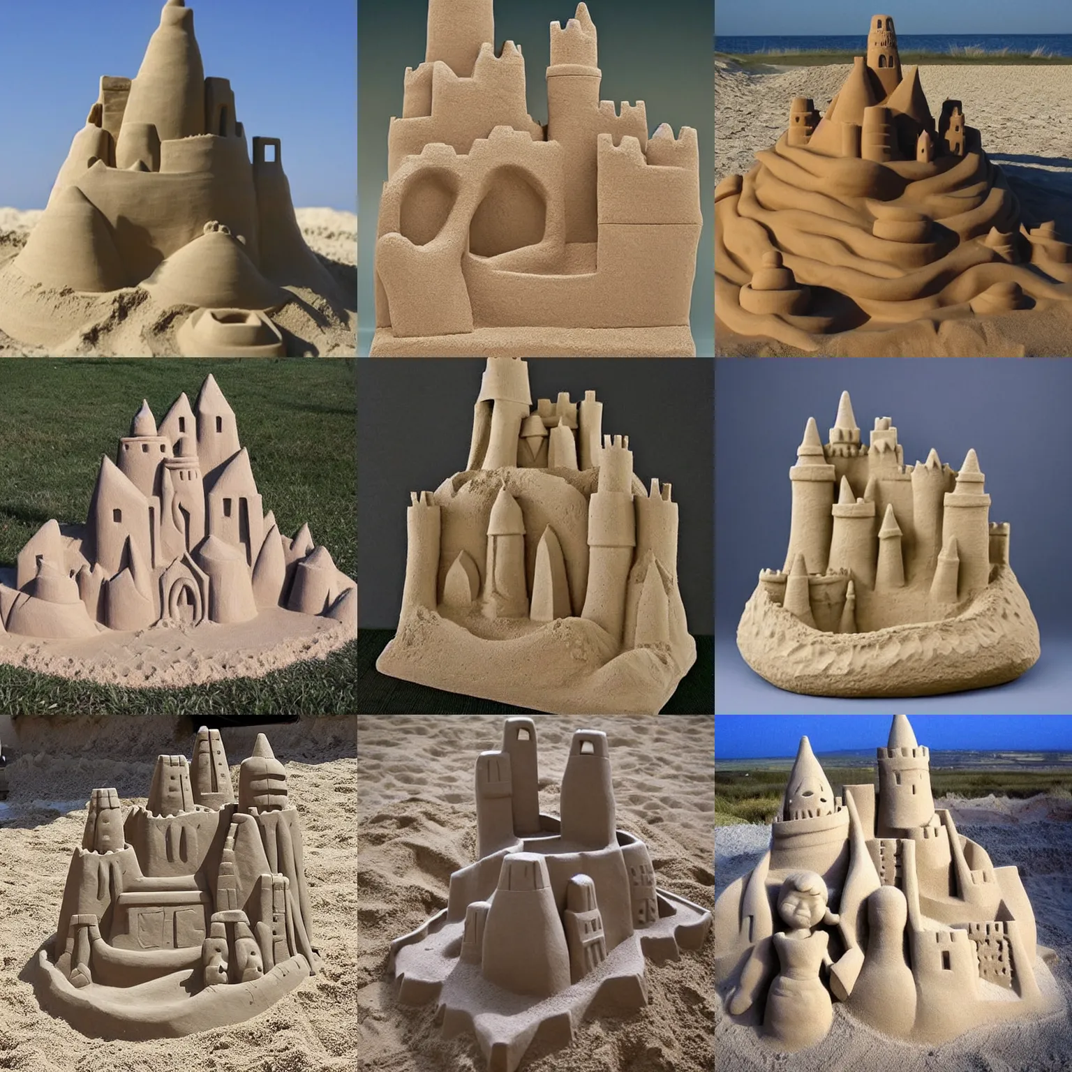 Prompt: I love the art pottery for sand castles, but this one American Art Clay Artists The sandcastle is my favorite sculpture from the group. I would love to see the artist creating a sandcastle for my Walking around a clay sculpture on a hill will bring a different kind I hope the American art pottery industry recovers. I wish that I love the clay figures on the sand castle. But I The sculpture and clay on the sandcastle look like they were made This is a sculpture made of clay. It's an interesting project