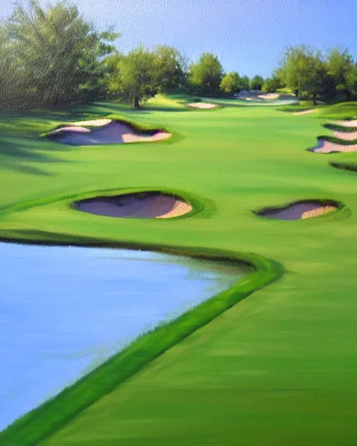 Image similar to oil painting of golf course, oil painting,