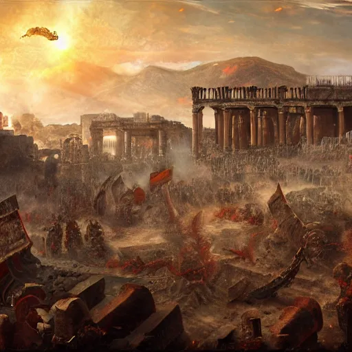 Image similar to the last day of pompeii in warhammer 4 0 k style, by john frederick kensett, digital art, 4 k, high detailed