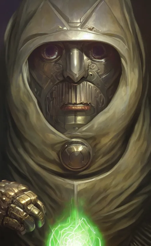 Prompt: dark horror doctor doom cosmic mf doom glowing bright eyes, platinum skin, centered, digital painting, artstation, concept art, smooth, sharp focus, illustration, artgerm, tomasz alen kopera, peter mohrbacher, donato giancola, joseph christian leyendecker, wlop, frank frazetta