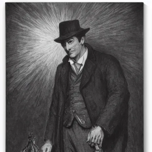 Image similar to detective Sherlock Holmes, by gustave dore and william blake