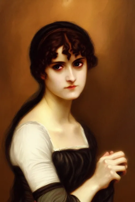 Image similar to dark gothic jane austen, painting by rossetti bouguereau, detailed art, artstation