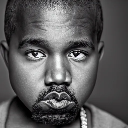 Image similar to the face of kanye west at 9 years old, portrait by julia cameron, chiaroscuro lighting, shallow depth of field, 8 0 mm, f 1. 8