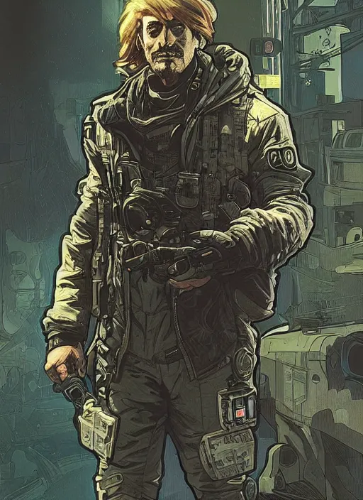 Prompt: cyberpunk blackops commander. ruggedly handsome. night vision. portrait by ashley wood and alphonse mucha and laurie greasley and josan gonzalez and james gurney. spliner cell, apex legends, rb 6 s, hl 2, d & d, cyberpunk 2 0 7 7. realistic face. dystopian setting.