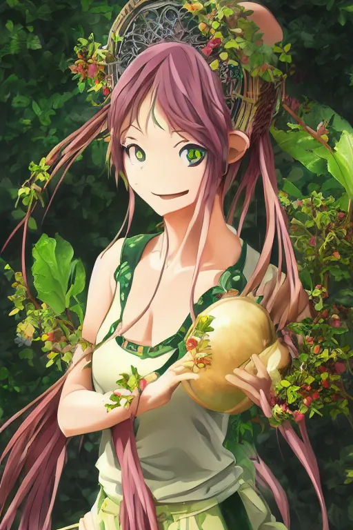 Prompt: the goddess of wholesome farming, trending pixiv anime art, digital art, 4k