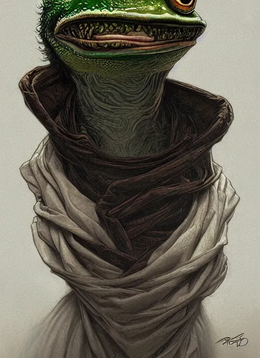 Image similar to 4 chan pepe, sad, portrait, intricate, elegant, highly detailed, digital painting, artstation, concept art, wallpaper, smooth, sharp focus, illustration, art by h. r. giger and artgerm and greg rutkowski and alphonse mucha